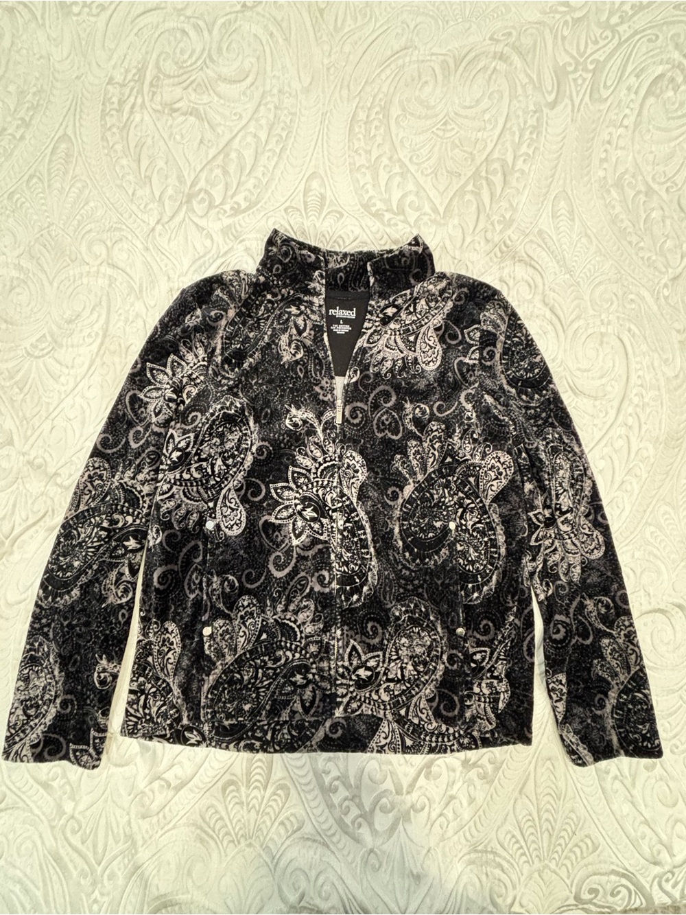 Relaxed by Chanteclair Women’s L Black & White Paisley Zip Jacket Lightweight